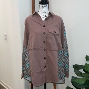 DAVI & DANI Casual Brown and Blue Geometric Shirt